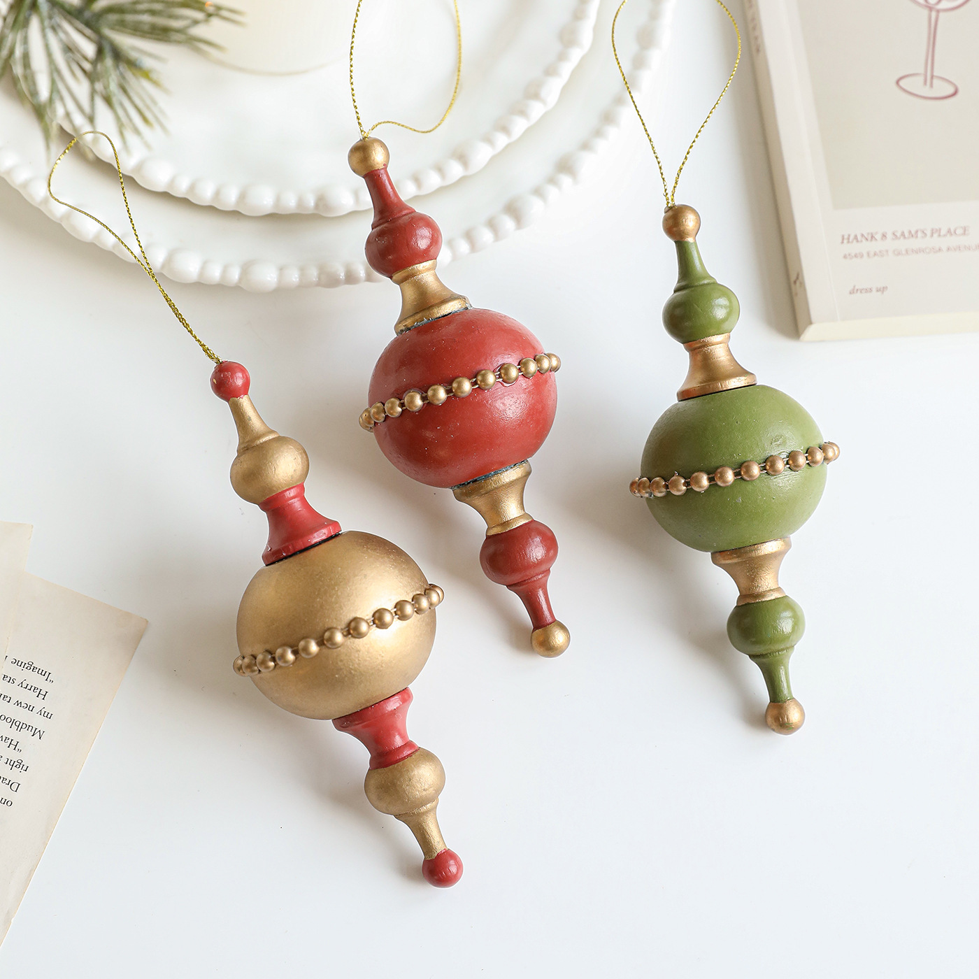 Transfronterizos nuevos colgantes de decoración de madera de Navidad retro decoración de árbol de Navidad de madera colgantes de roble estrella