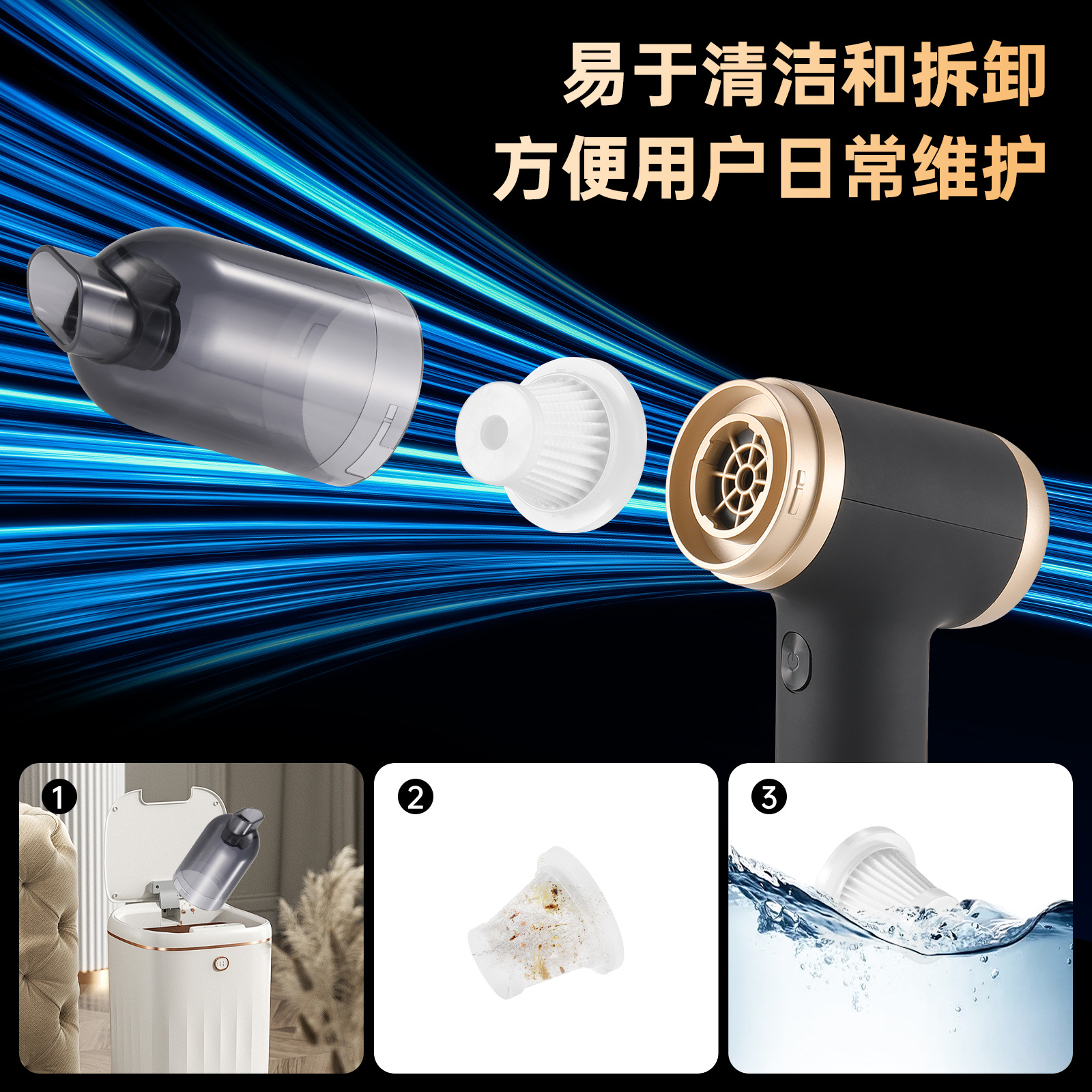 Small High-Suction Car-Mounted Household Vacuum Cleaner, Portable Fully Automatic Hair Suction Device for the Car Interior