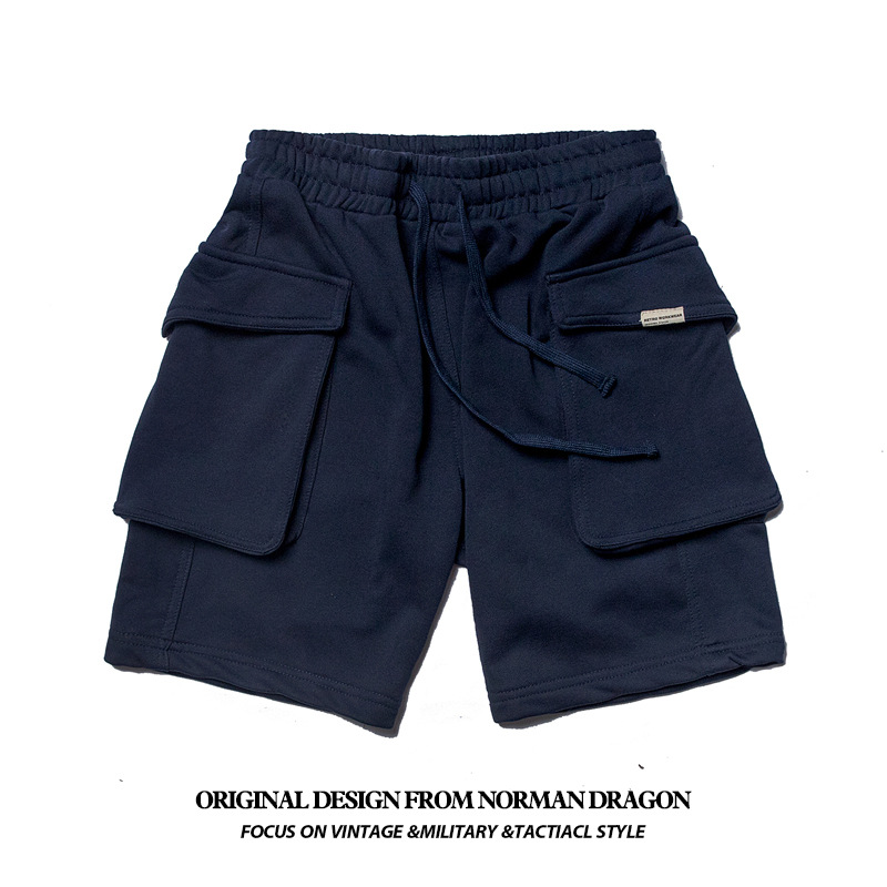 Norman Longmei army workwear improved P44 elastic drawstring knitted shorts casual ulzzang five-point men's breeches