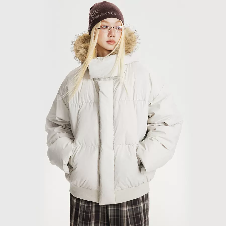 CATTEE白鸭绒美式复古毛领连帽羽绒服男女秋冬季保暖防寒情侣外套