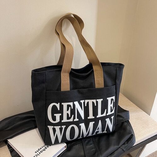 Gentle Woman Canvas Tote Bag for Women, New Fashion Letter Large Capacity Student School Shoulder Bag