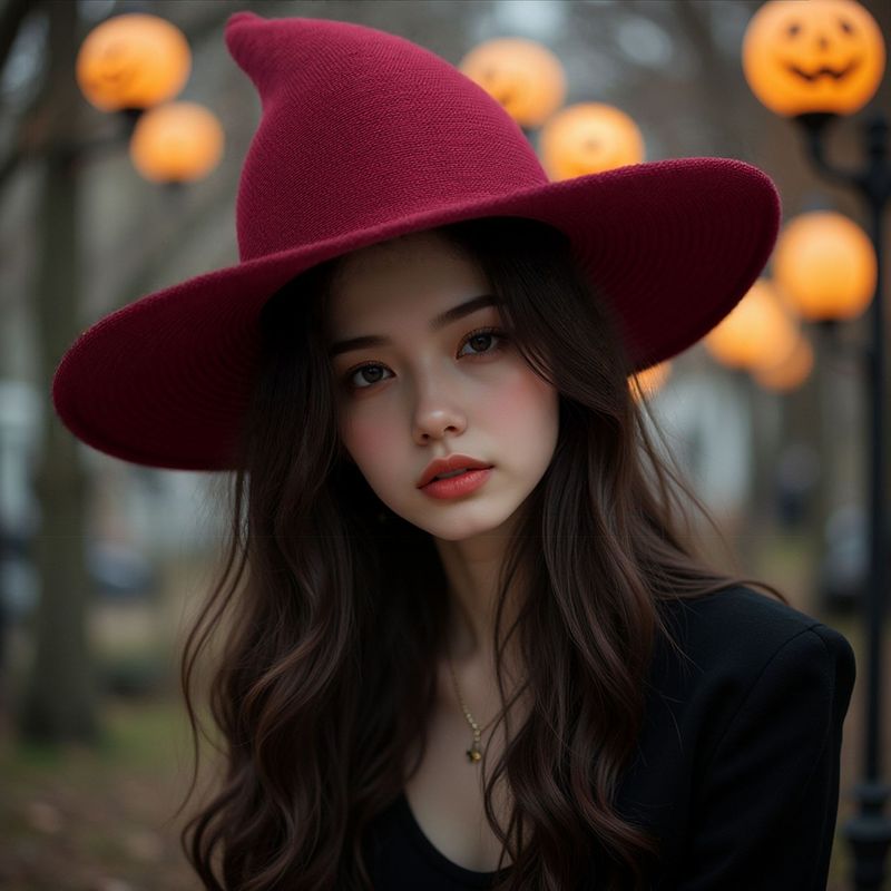跨境专供棉纱巫师亚马逊爆款针织万圣节女巫帽尖顶可折叠魔法帽子|undefined