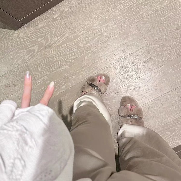 毛茸茸~小金扣外穿毛毛鞋女秋冬2025新款加厚加绒毛毛拖鞋棉鞋|undefined