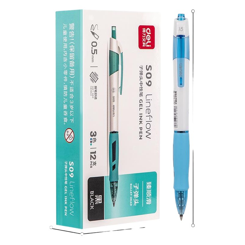 Deli S09 gel pluma Zhenshun deslizamiento de oficina gel pluma tipo de prensa 0,5mm estudiante escritura examen bolígrafo image 1