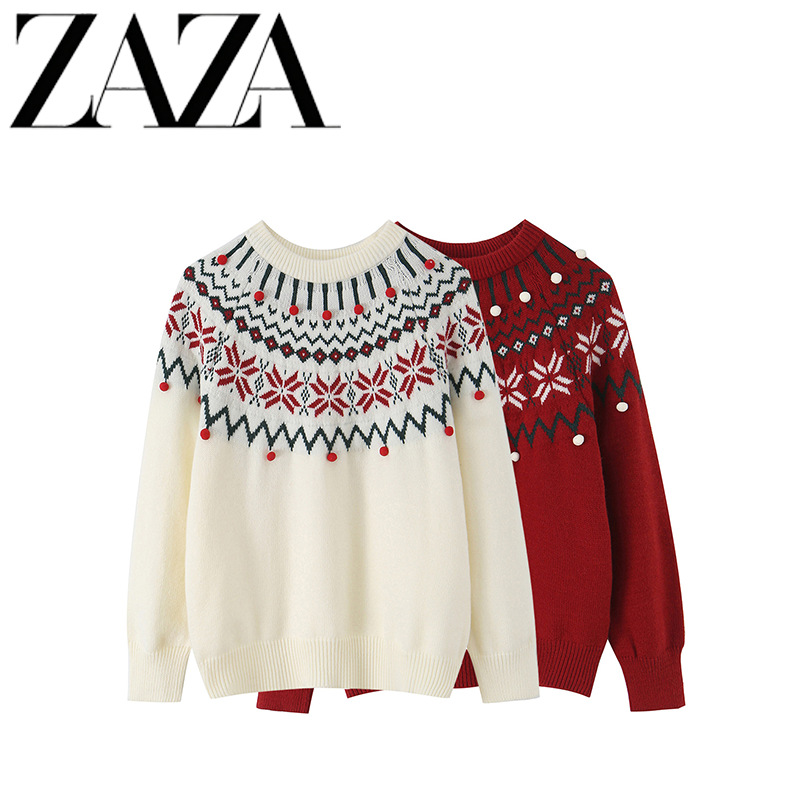 ZAZA estilo europeo al por mayor estilo de mujer estilo de moda universal diseño casual Jacquard overhead suéter