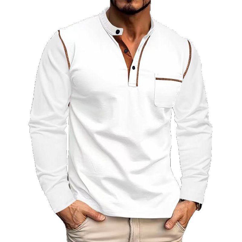 Camisa Polo de Manga Larga para Hombre, Cuello Alto, Color Sólido, Comercio Exterior, Primavera/Verano 2026, Estilo Europeo y Americano, para Venta en Amazon