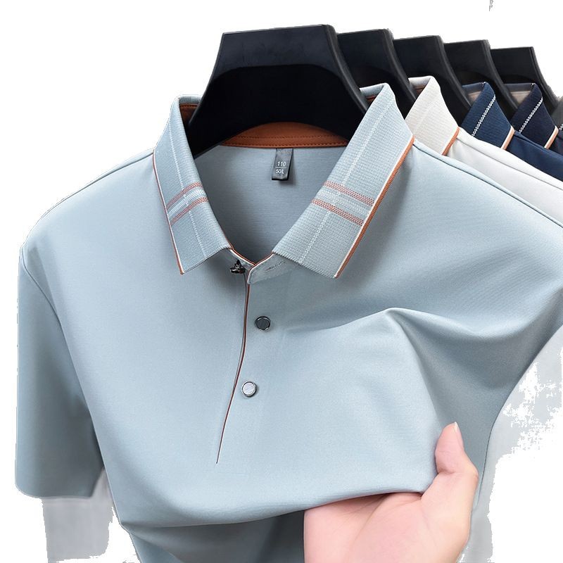 high quality with mulberry silk short sleeve T-shirt men's summer lapel business casual breathable top polo shirt dad outfit