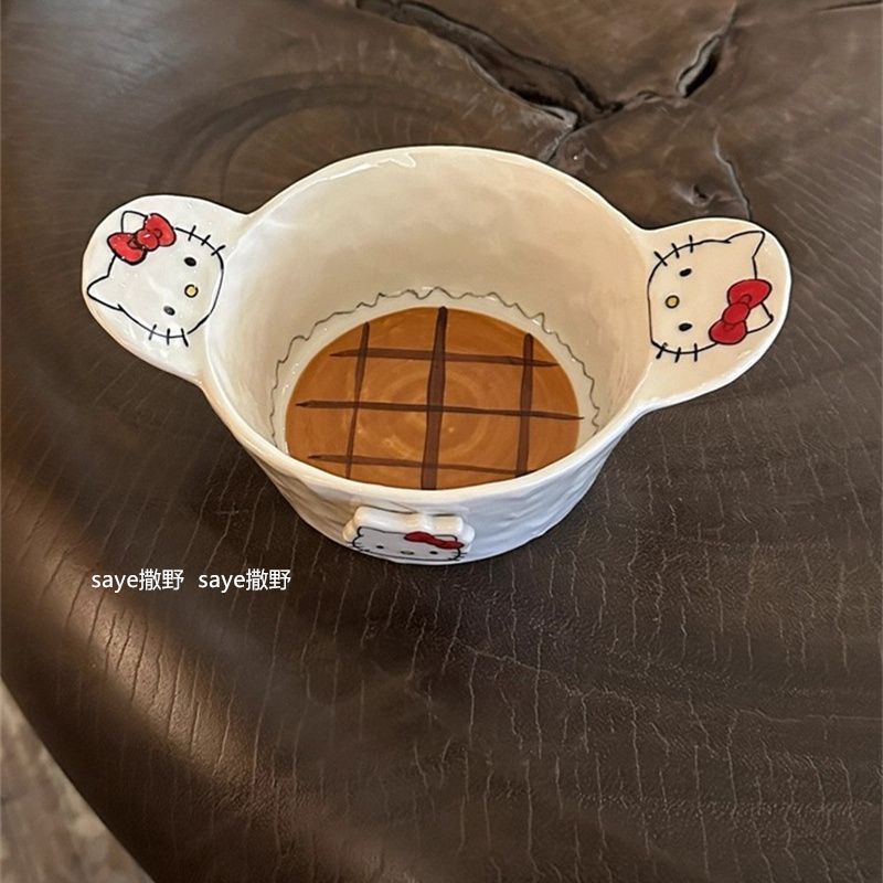 hellokitty盘子彩盘子陶瓷立体浮雕可爱饭碗餐家用沙拉菜盘碗分格|undefined