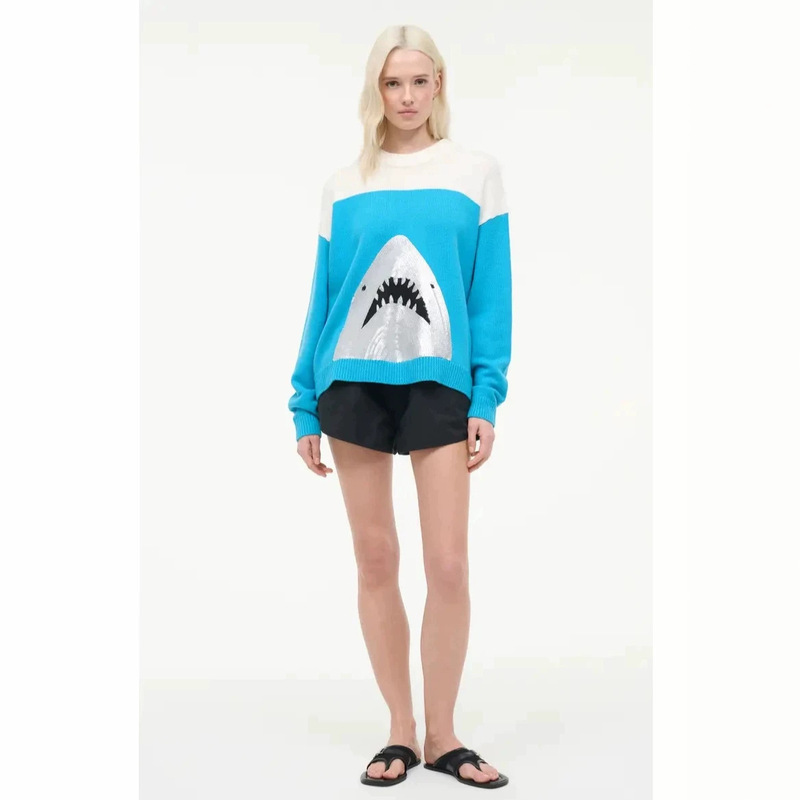 Yuehe Cross-Border 2026 New Premium Women's Fashion Trend Shark Pattern Round Neck Knit Sweater Yuehe Cross-Border 2026 New Premium Women's Fashion Trend Shark Pattern Round Neck Knit Sweater