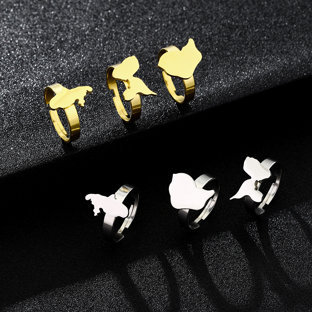 All Seasons Season Real Gold Plated Map Titanium Steel Retro Ethnic Style Waterproof Non Tarnish Adjustable Ring