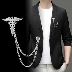 韓版簡約天使翅膀男士西服胸針流蘇雙蛇百搭西裝外套配飾領針