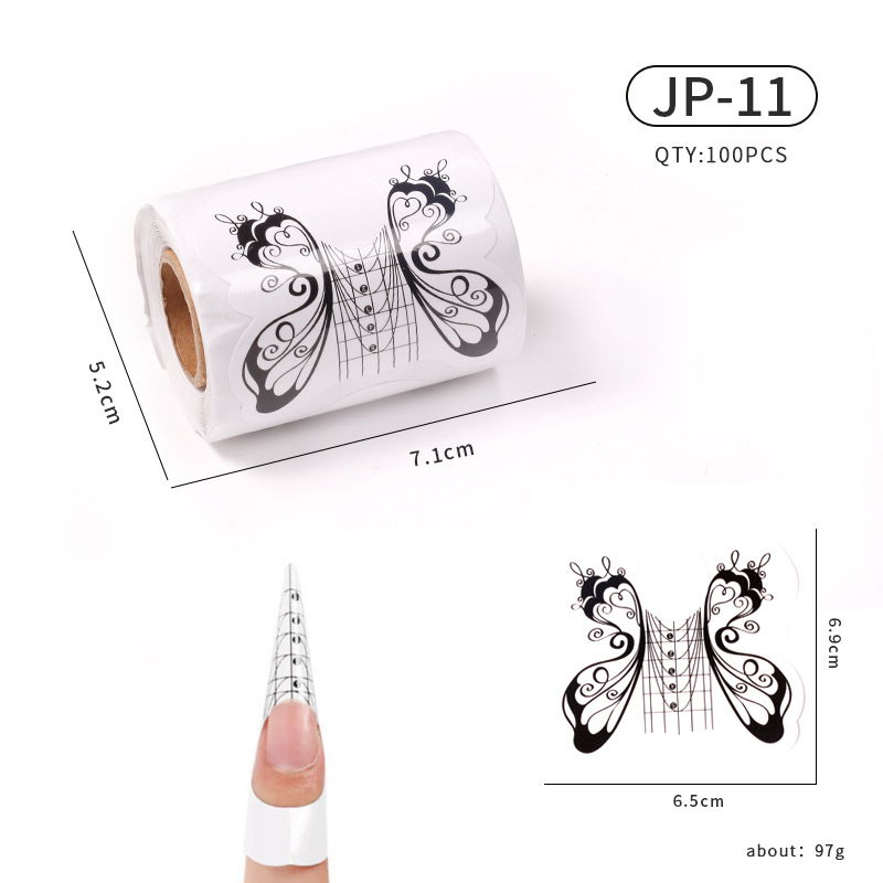 Soporte de papel de uñas de herradura extensión de fototerapia de cristal herramienta de uñas arte de uñas mariposa mosca titular de dedo rectangular 100 unids/rollo