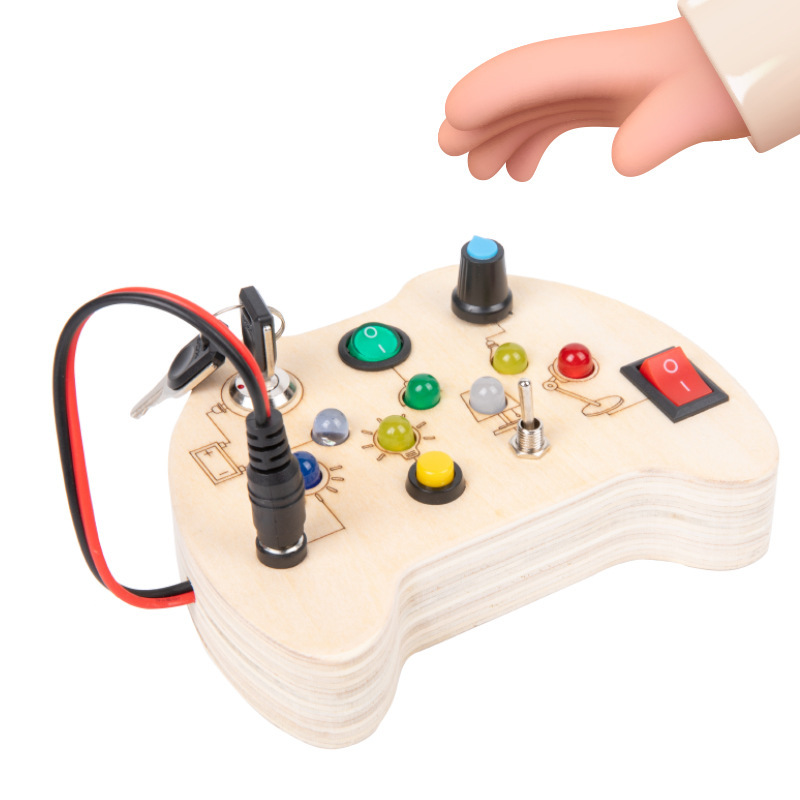 Transfronterizo de madera LED interruptor electrónico ocupado tablero infantil Física Ciencia y Educación educación temprana juguetes educativos Cognición de color