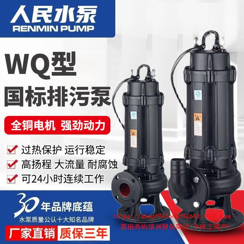 上海人民国标纯铜排污泵潜水泵高扬程大流量污水泵380v三相排污泵