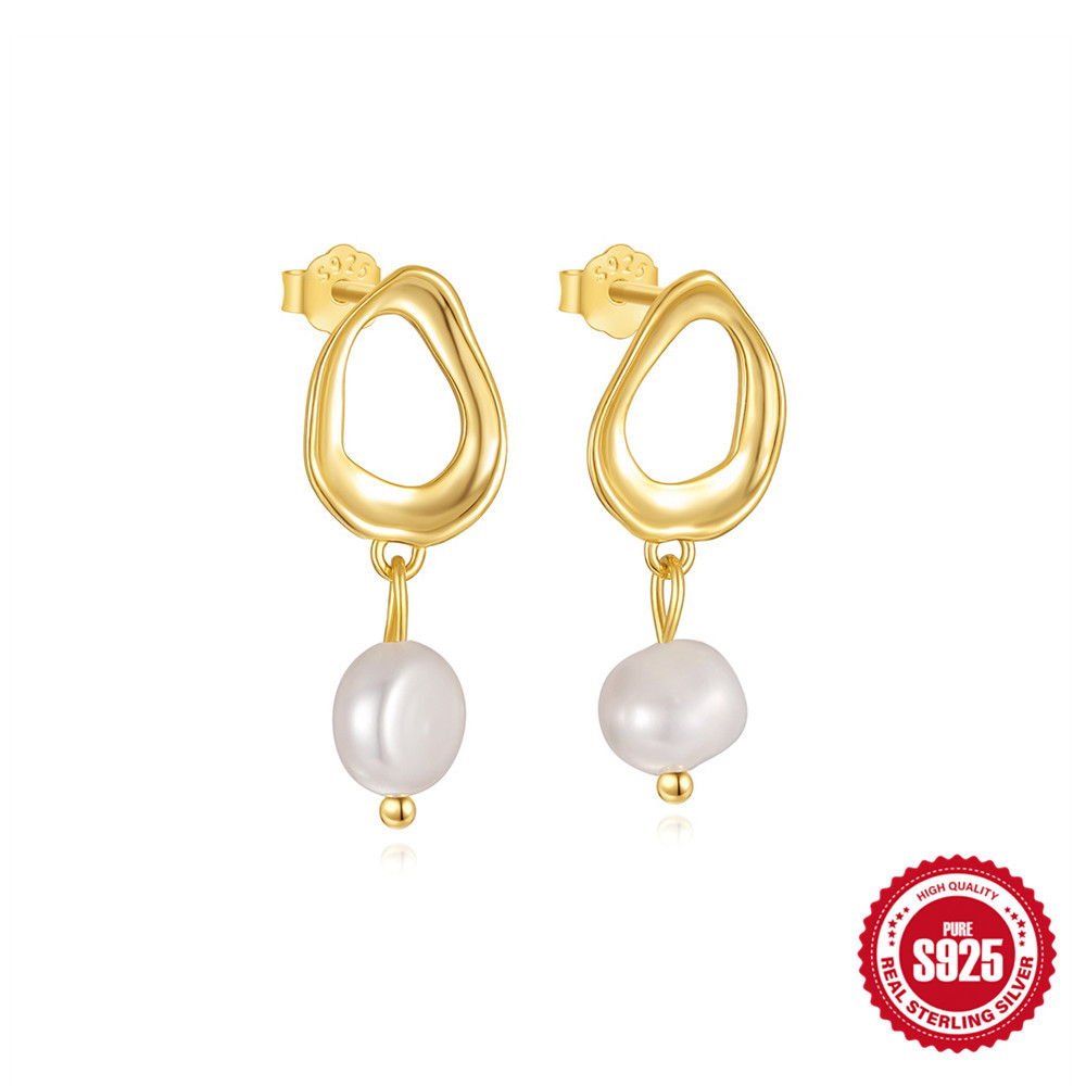 Moda europea y americana s925 plata esterlina espaciada brillante perla básica diaria a juego aretes de oreja de temperamento