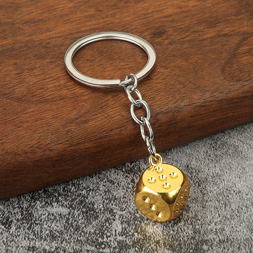 God of Gambling Dice Keychain Zinc Alloy Playing Cards Mahjong Plug Winner Car Ornament Decor Gift Factory Direct Supply