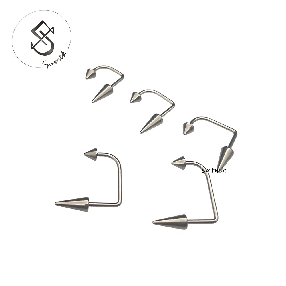 SMTNEK Titanium Steel External Thread Double-Ended Pointed Conical Arch Lip Stud Earrings Stainless Steel Allergy-Proof Piercing Accessory