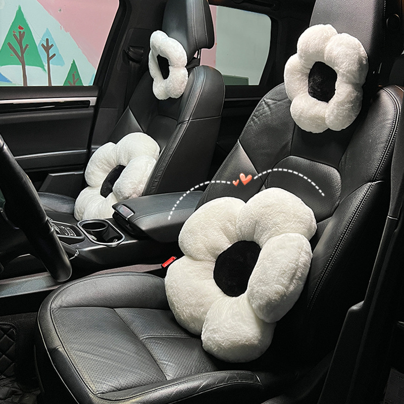 Car headrest Internet celebrity rabbit fur flower car comfortable neck pillow cushion Winter warmth and anti-fatigue car lumbar support