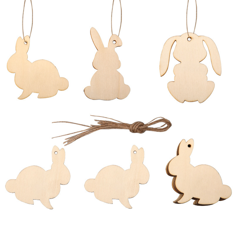 Easter Unfinished Wooden Bunny Shape Hanging Decoration DIY Wooden Unfinished Painting Graffiti Listing