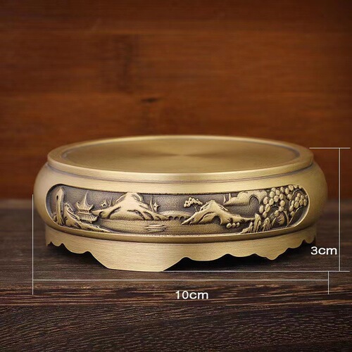 Pure brass base embossed copper round base incense burner lotus ornaments antique handicrafts double-sided embossed cylinder