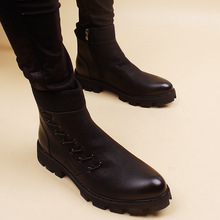 秋冬季新皮靴韩版尖头皮靴子男士短靴潮流马丁机车靴厚底靴高帮鞋