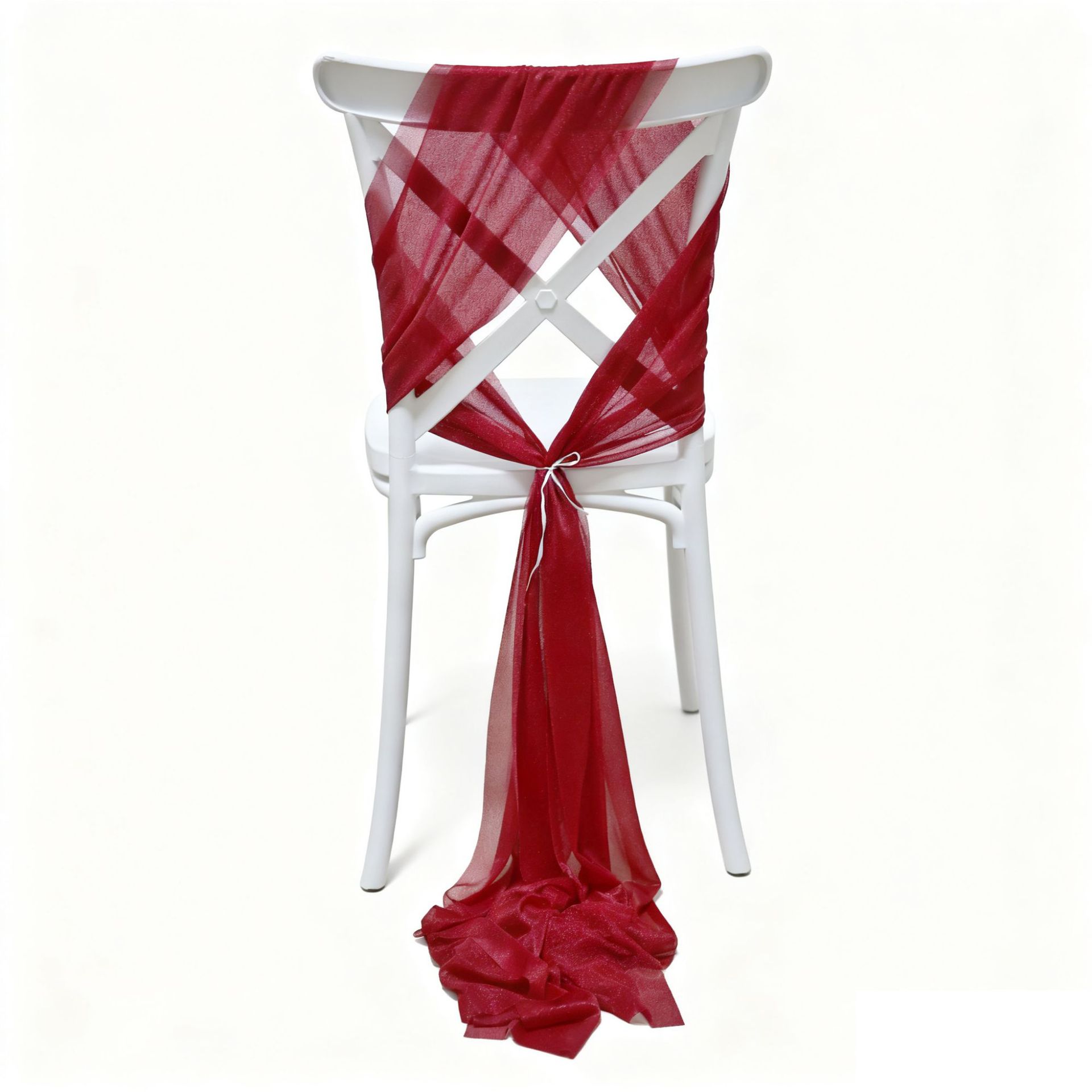 Sillas de belleza de tela cortina decoración de bodas de hotel cubierta de sillas de seda de bodas de chiffon correa