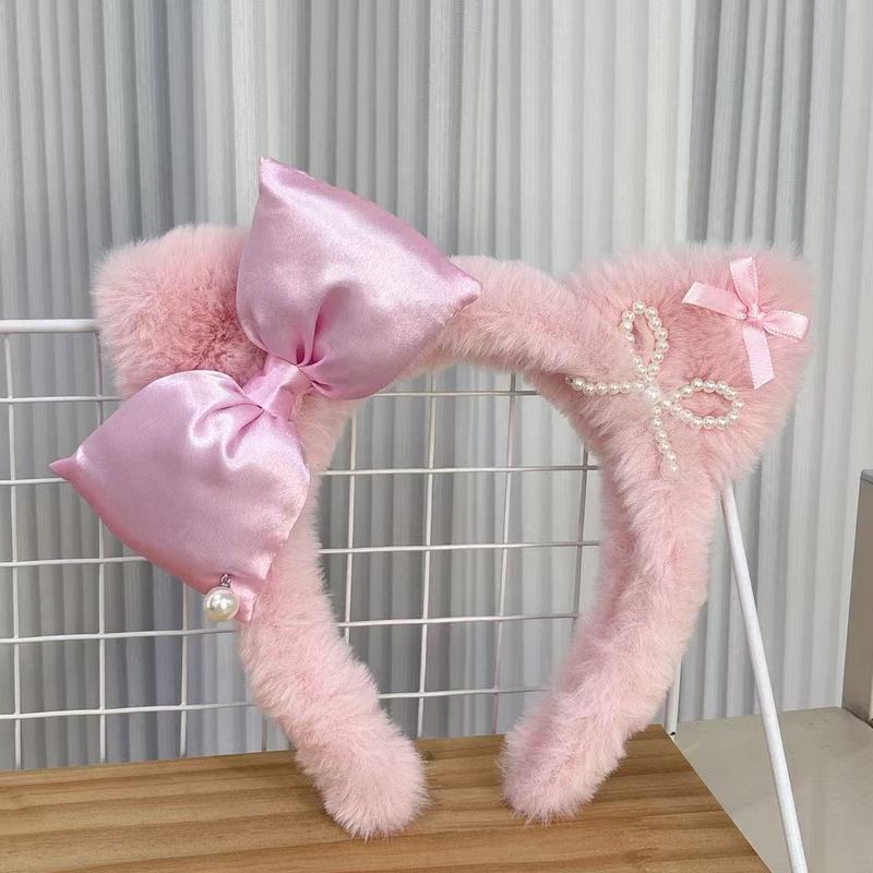 甜酷豹纹结kitty猫耳朵毛绒发箍女可爱卡通发卡洗脸头箍秋冬|undefined