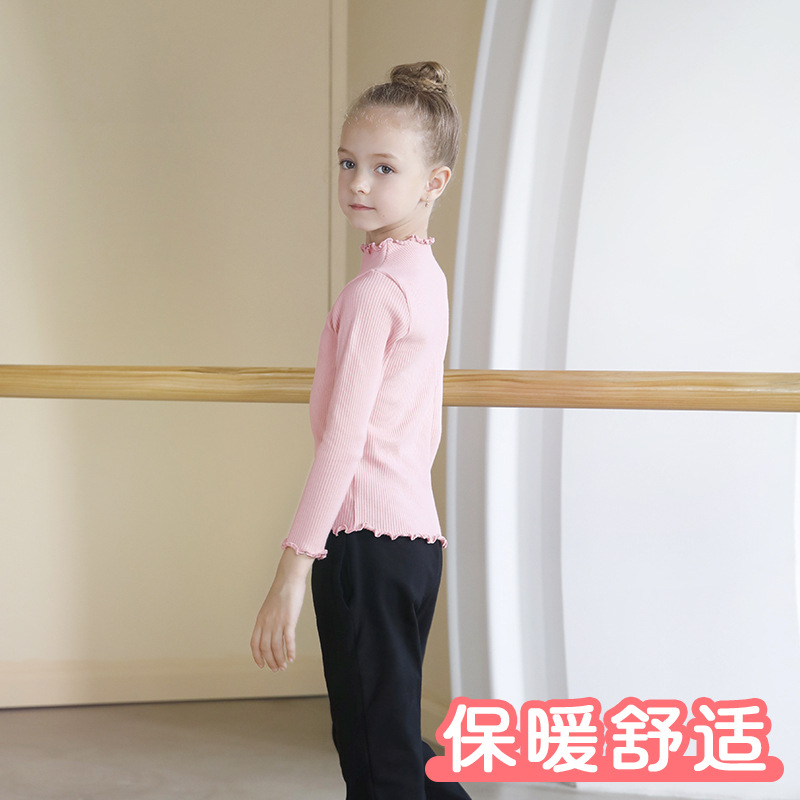 Ropa de baile para niños Camiseta de manga larga de las niñas caliente superior cuello alto de los niños estiramiento bebé que basa la camisa superior