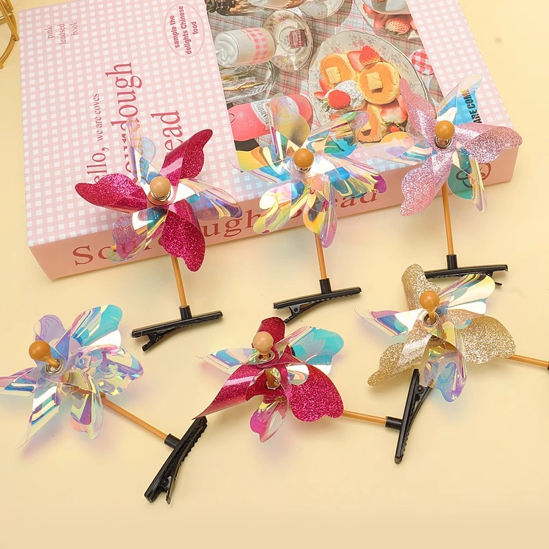 6잎 레이저 풍차 머리핀 (랜덤 스타일)