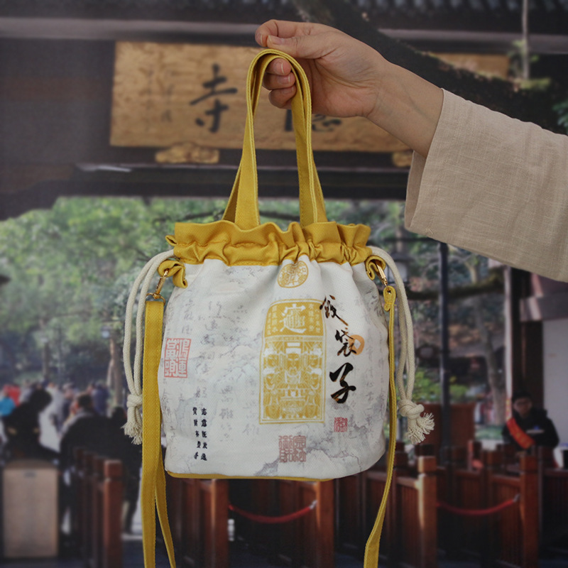 Lingyin Money Bag Canvas Bucket Bag For Women - Shoulder Handbag For Casual Travel, Temple Style Cloth Bag - Thumbnail 3
