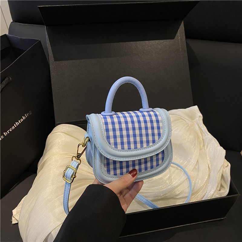 Bolso de hombro de niña a cuadros de moda coreana lindo bolso de bebé con lazo de perla mini bolso para niños de estilo occidental