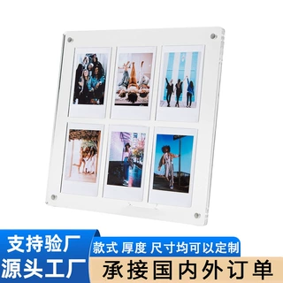 亚马逊跨境专供亚克力画框拍立得相框冰箱贴 凹槽磁吸相框透明证