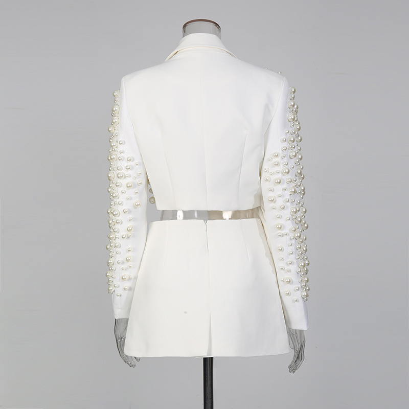 Spring Deep V Neck Beaded Irregular Skirt Suit Set For Women Heavy Women's Clothing_voghion.com
