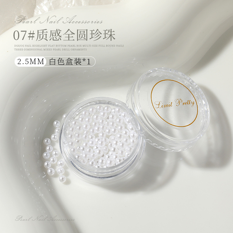 Estilo japonés de uñas perla tridimensional plana tamaño mixto joyería bola redonda accesorios de uñas diamante brillante perlas de color beige puro
