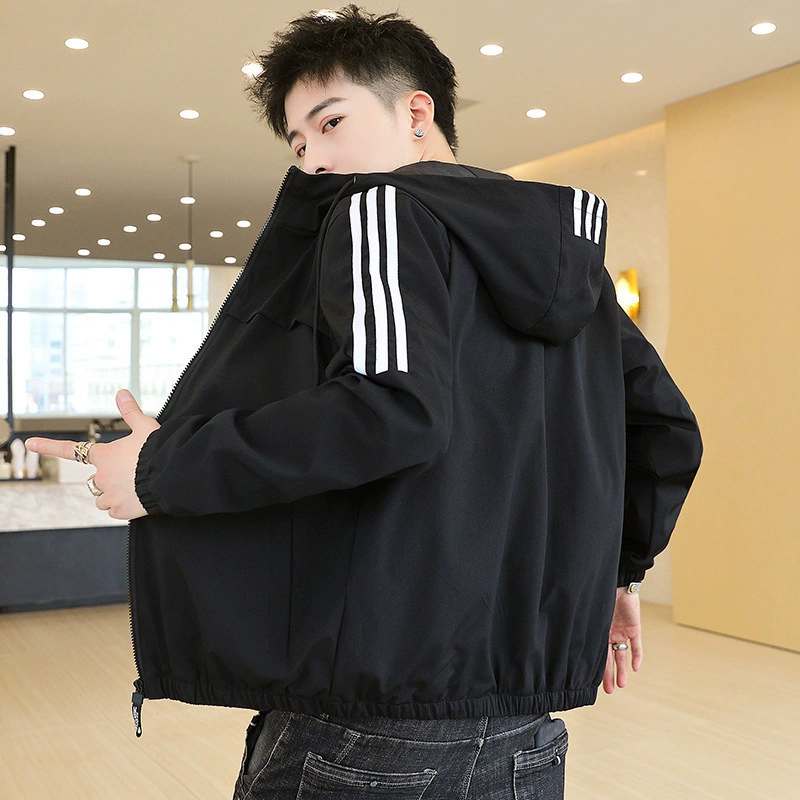 2023 куртка с капюшоном для мужчин свободное спортивное повседневное весеннее и осеннее трехполосное корейское дикое кардиган куртка