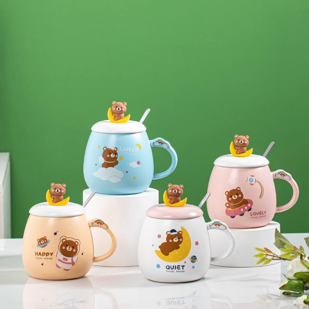 Creativo lindo dibujos animados Luna oso lindo Taza de cerámica regalo Oficina taza con tapa cuchara taza