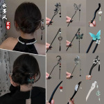 新中式高级感小众古风水墨画花朵发簪气质盘发簪子复古步摇发钗