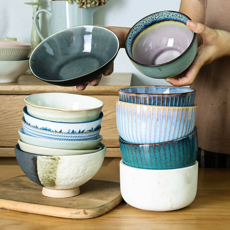 Креативная керамическая миска для риса в японском стиле, простая домашняя миска для десертного супа для каши, персонализированная рельефная посуда для риса в стиле ретро