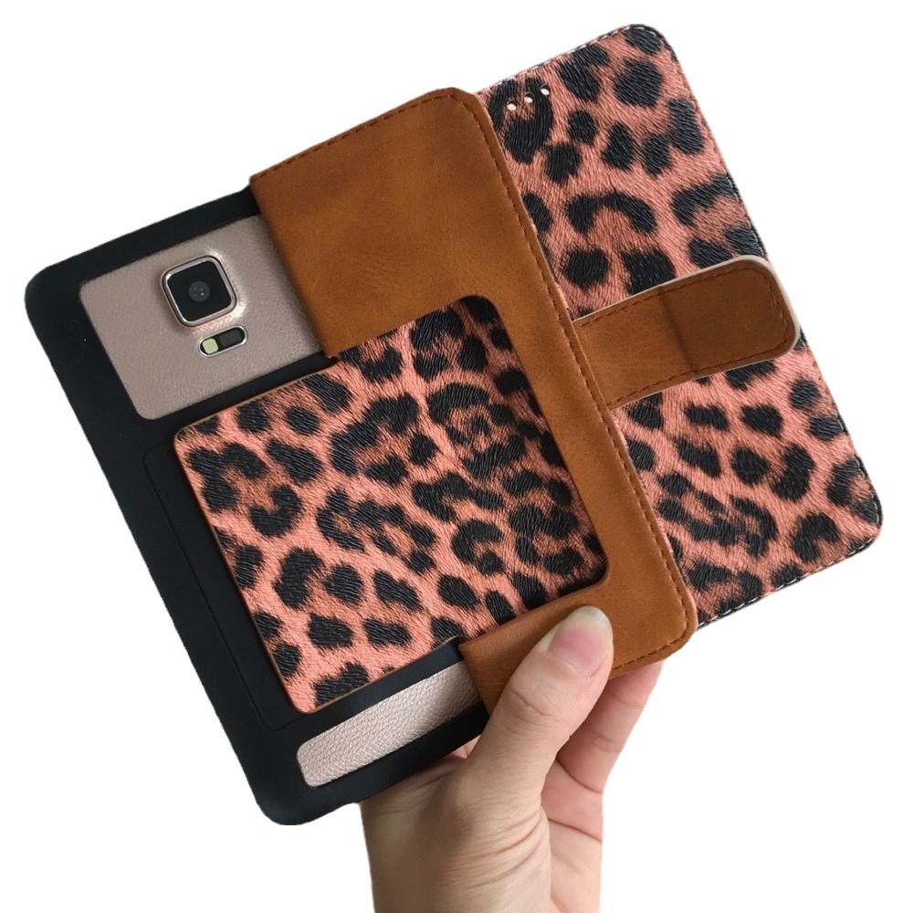 适用小米14ultra豹纹万能通用皮套钱包翻盖硅胶手机套6.7寸壳批发