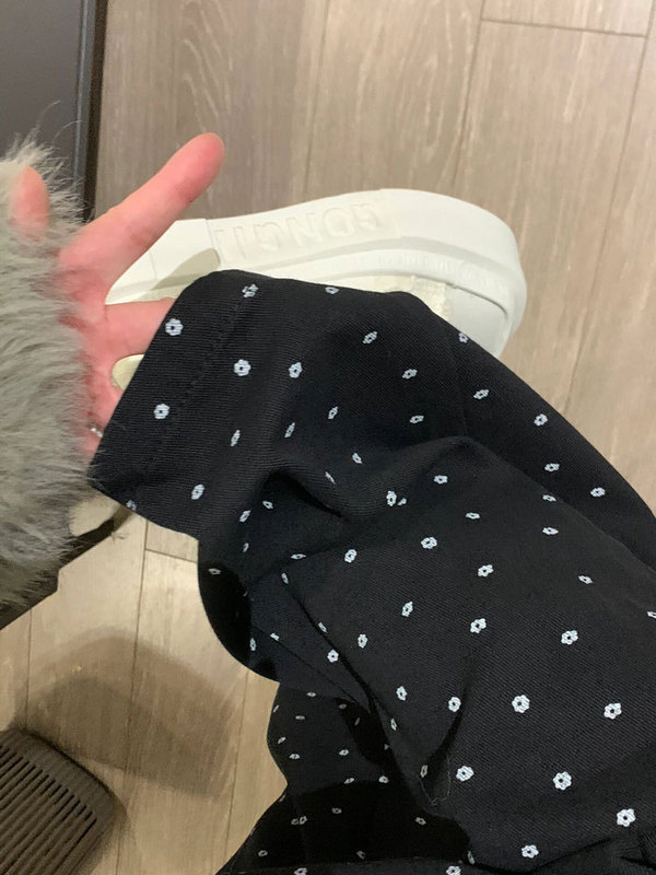 复古碎花波点休闲裤女秋冬季高街黑色裤子高腰直筒宽松阔腿长裤子|undefined