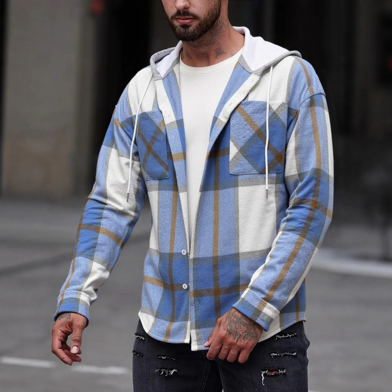 2025 Men's New Autumn and Winter Plaid Jacket Shirt Double Pocket Hooded Casual Flannel Plaid Jacket 2025 Men's New Autumn and Winter Plaid Jacket Shirt Double Pocket Hooded Casual Flannel Plaid Jacket