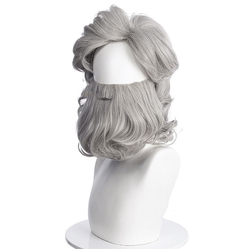 Movie Save the Christmas 2 Santa Claus Silver Gray Shape Beard Micro Roll cos Anime Wig Headgear