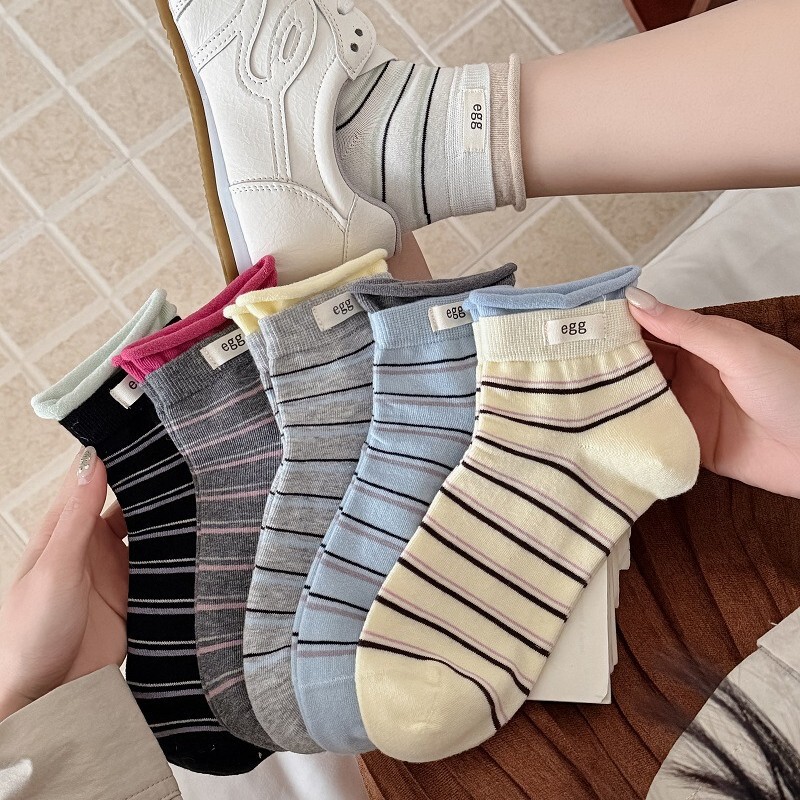 Spring and Summer New Korean Style Rolled-Edge Fabric Label Socks for Women, Breathable Simple Color-Blocking Short Socks, Seamless Slouch Socks Spring and Summer New Korean Style Rolled-Edge Fabric Label Socks for Women, Breathable Simple Color-Blocking Short Socks, Seamless Slouch Socks