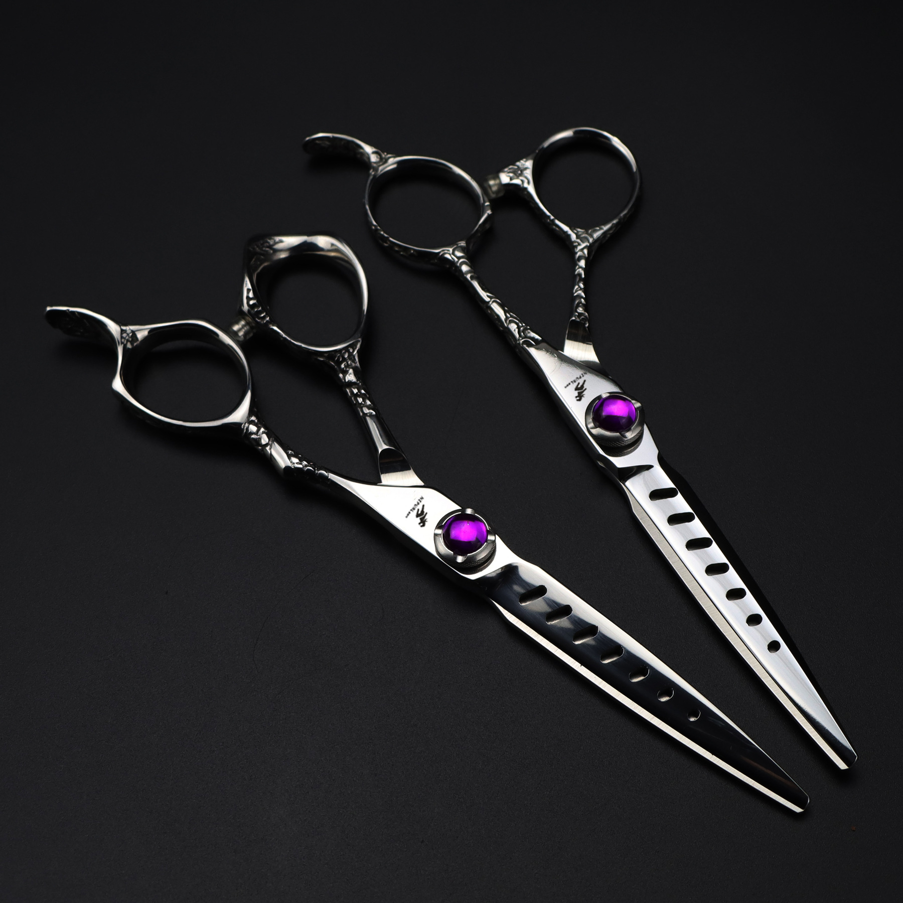 6.0寸440C梅花柄 小龙柄个性  美发剪刀 理发剪 专用平剪刀头带孔