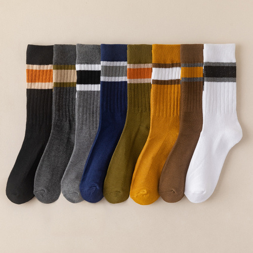 Socks for men in autumn and winter thickened mid-tube men's socks Japanese horizontal striped socks sole terry men's new trendy stockings