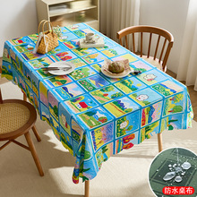 跨境油画风桌布防水防油可爱卡通印花桌垫学生书桌装饰茶几餐桌布