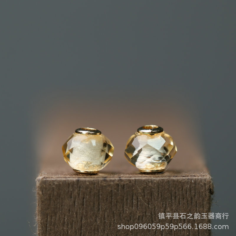 天然黄水晶冰透刻面算盘珠8*7mm孔2mmDIY手链手串配珠饰品百搭D71