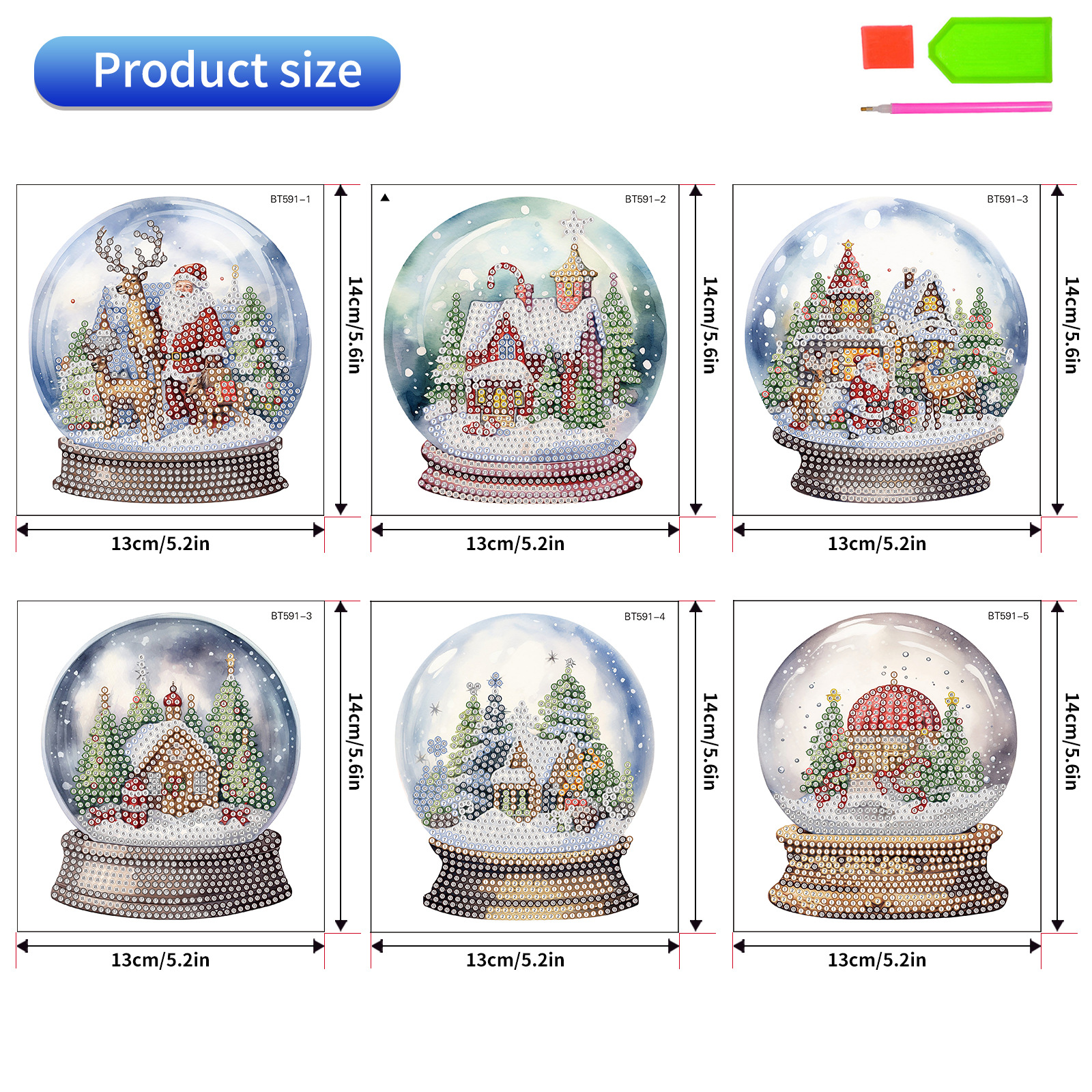 Pegatinas de diamantes navideñas populares de Temu, pegatinas 5D, bola de cristal, juego de 6 piezas, kits de bricolaje para niños, venta al por mayor