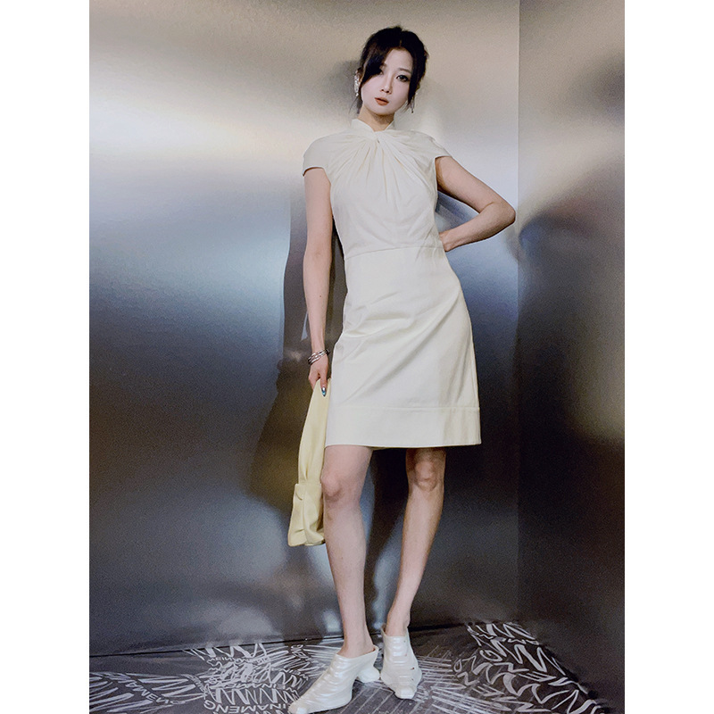 Designer's Women's Elegant and Intellect Knitted Double-Pair Fabric Vertical Cut Dress