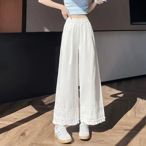 蕾丝花边勾花阔腿九分裤女2026夏季新款宽松薄款小个子防晒休闲裤
